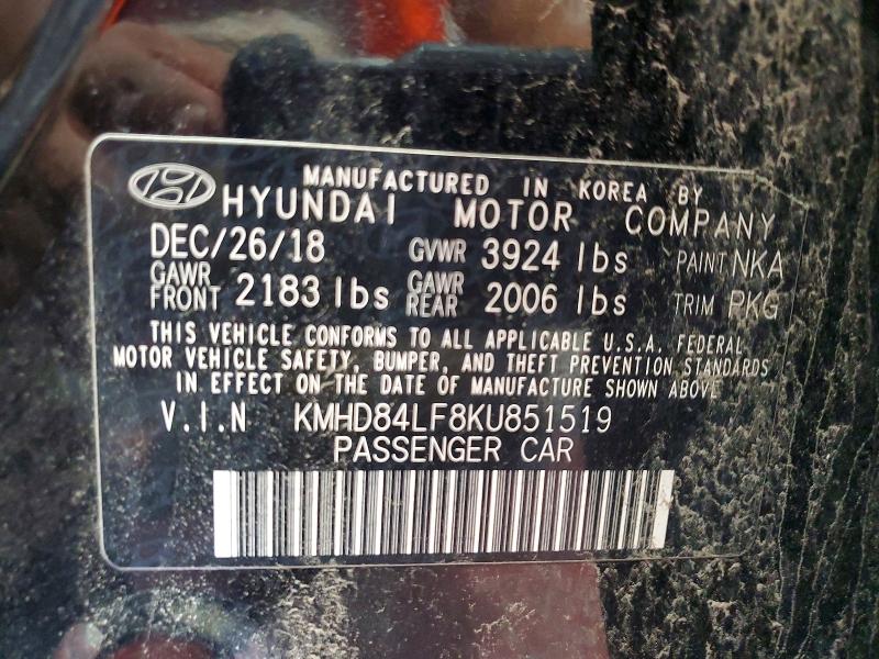 Aukcja sprzedaży 2019 Hyundai Elantra, vin: KMHD84LF8KU851519, numer aukcji: 59173316