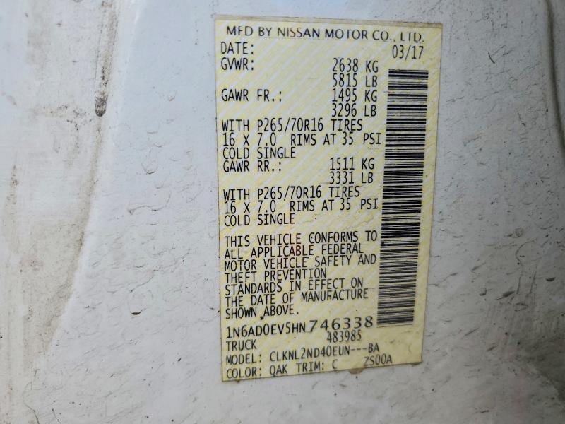 Продажа на аукционе авто 2017 Nissan Frontier, vin: 1N6AD0EV5HN746338, номер лота: 57388976