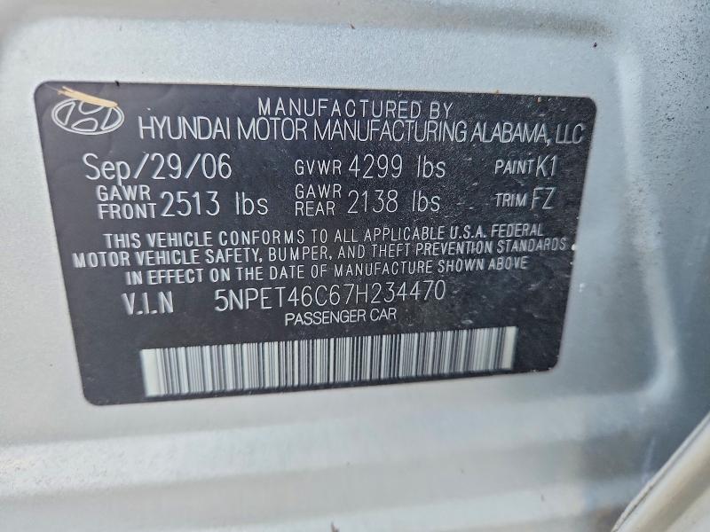 Продаж на аукціоні авто 2007 Hyundai Sonata, vin: 5NPET46C67H234470, номер лоту: 57588266