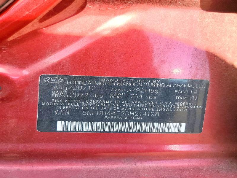 2013 Hyundai Elantra მანქანა იყიდება აუქციონზე, vin: 5NPDH4AE2DH214198, აუქციონის ნომერი: 55025556
