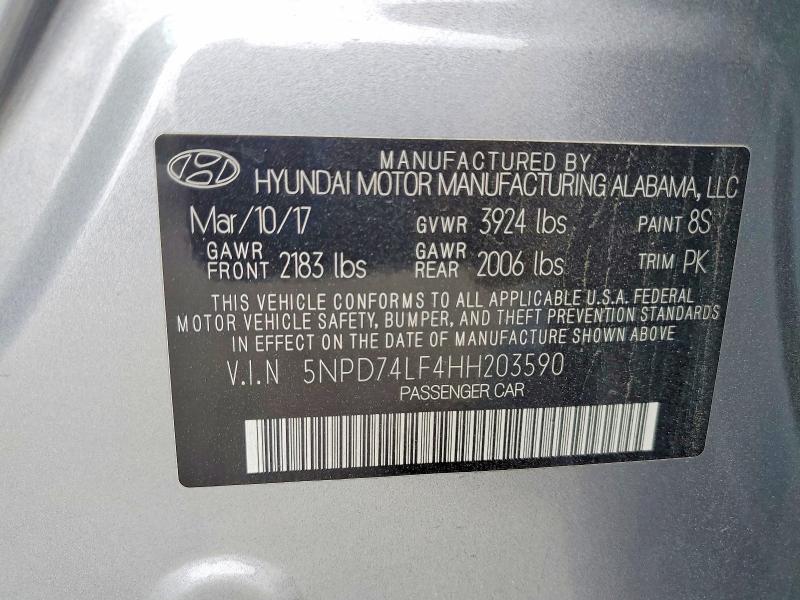 Продажа на аукционе авто 2017 Hyundai Elantra, vin: 5NPD74LF4HH203590, номер лота: 58123996