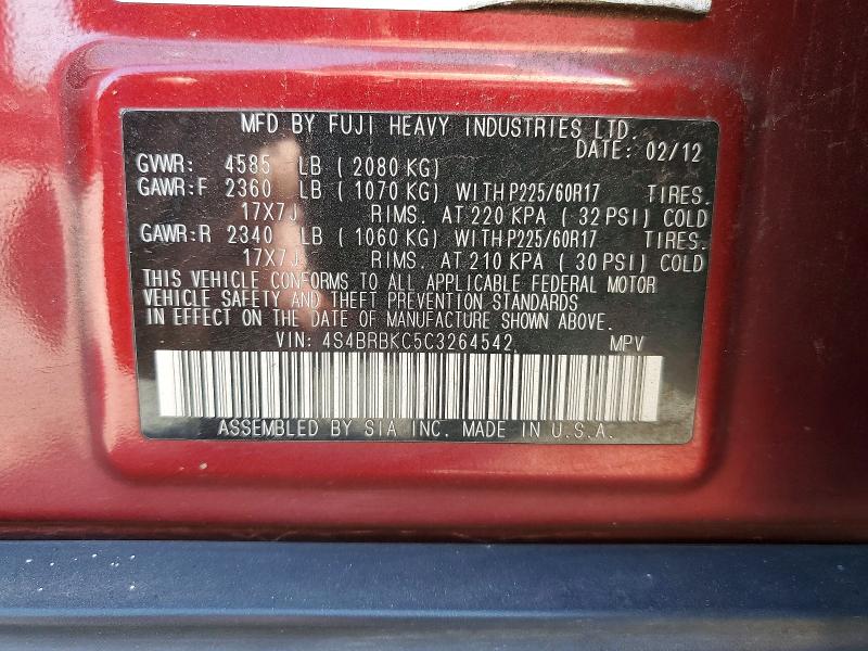 Auction sale of the 2012 Subaru Outback, vin: 4S4BRBKC5C3264542, lot number: 57844596