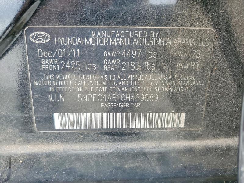 58305316 :رقم المزاد ، 5NPEC4AB1CH429689 vin ، 2012 Hyundai Sonata مزاد بيع