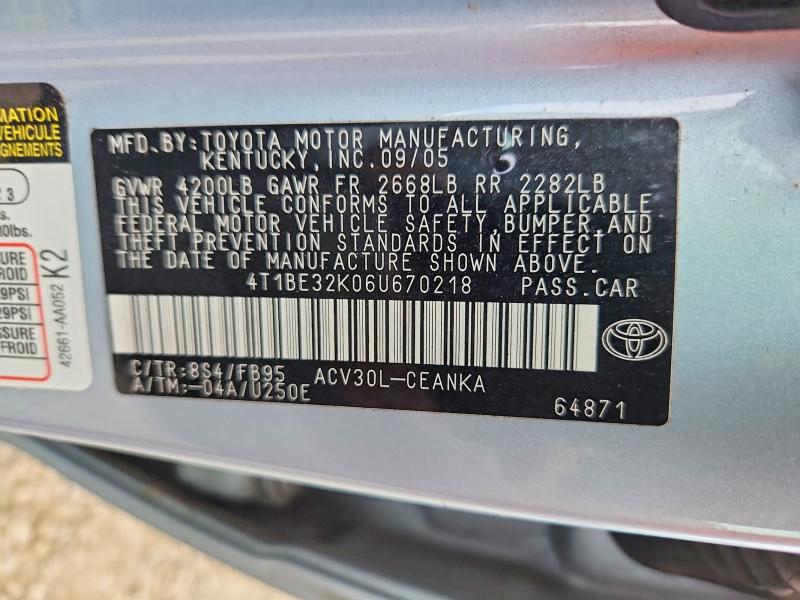 Продаж на аукціоні авто 2006 Toyota Camry, vin: 4T1BE32K06U670218, номер лоту: 56490876