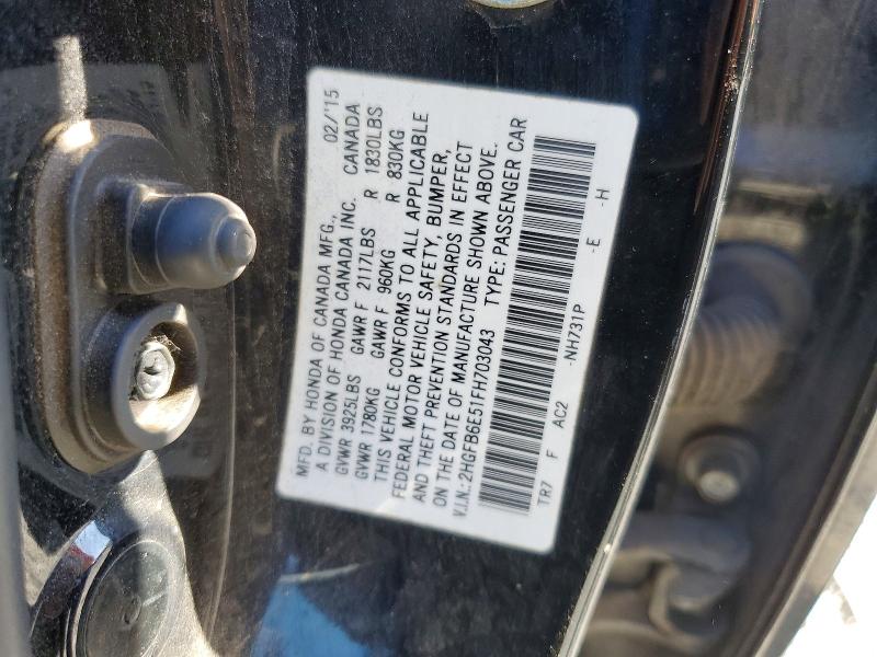 Aukcja sprzedaży 2015 Honda Civic, vin: 2HGFB6E51FH703043, numer aukcji: 56002406