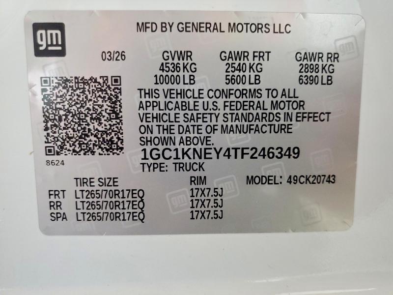 Aukcja sprzedaży 2026 Chevrolet Silverado, vin: 1GC1KNEY4TF246349, numer aukcji: 56350406