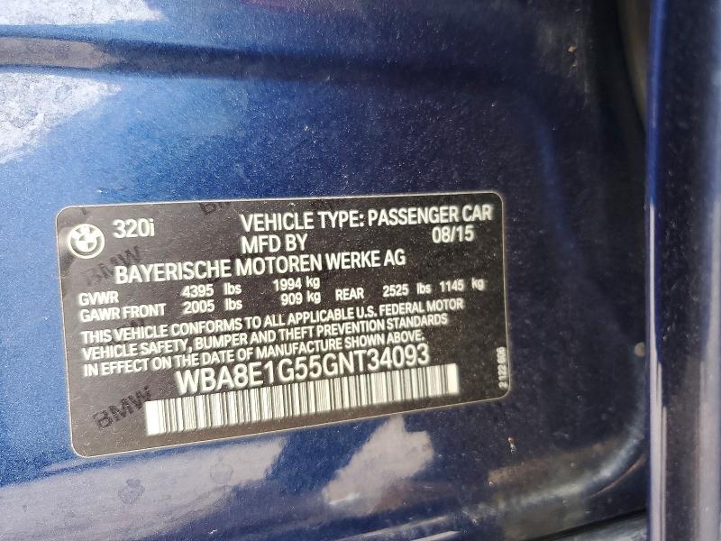 Продаж на аукціоні авто 2016 Bmw 320, vin: WBA8E1G55GNT34093, номер лоту: 57593356