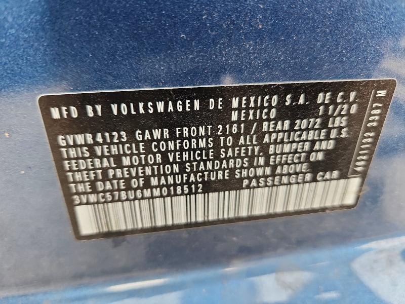 2021 Volkswagen Jetta მანქანა იყიდება აუქციონზე, vin: 3VWC57BU6MM018512, აუქციონის ნომერი: 57407446