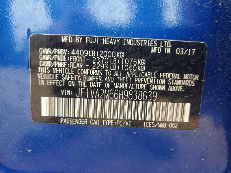 56140576 :رقم المزاد ، JF1VA2M66H9838639 vin ، 2017 Subaru Wrx مزاد بيع