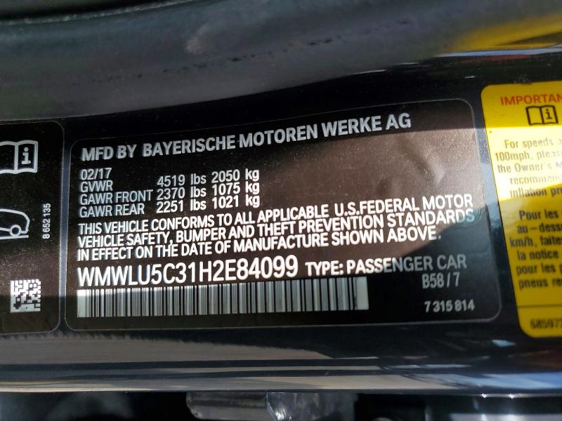 Продажа на аукционе авто 2017 Mini Cooper, vin: WMWLU5C31H2E84099, номер лота: 55107816