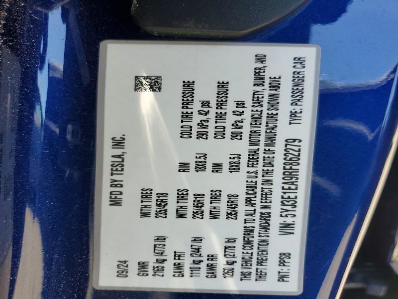 Aukcja sprzedaży 2024 Tesla Model 3, vin: 5YJ3E1EA9RF862279, numer aukcji: 58593246