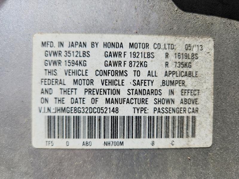 Продаж на аукціоні авто 2013 Honda Fit, vin: JHMGE8G32DC052148, номер лоту: 55987536