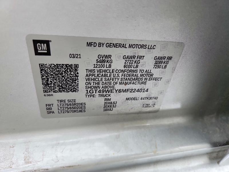 Продаж на аукціоні авто 2021 Gmc Sierra, vin: 1GT49WEY6MF224014, номер лоту: 56182676