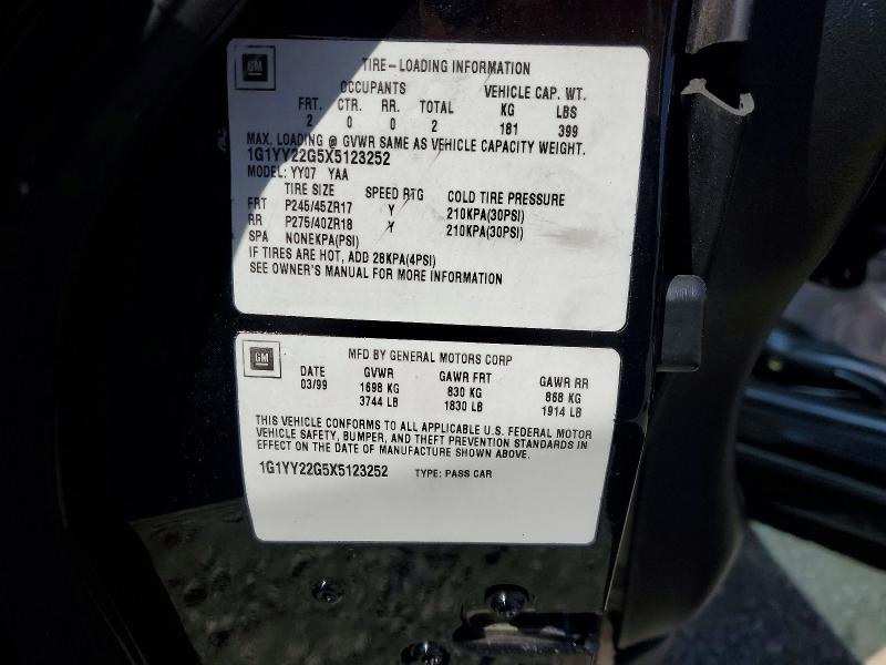 58895426 :رقم المزاد ، 1G1YY22G5X5123252 vin ، 1999 Chevrolet Corvette مزاد بيع