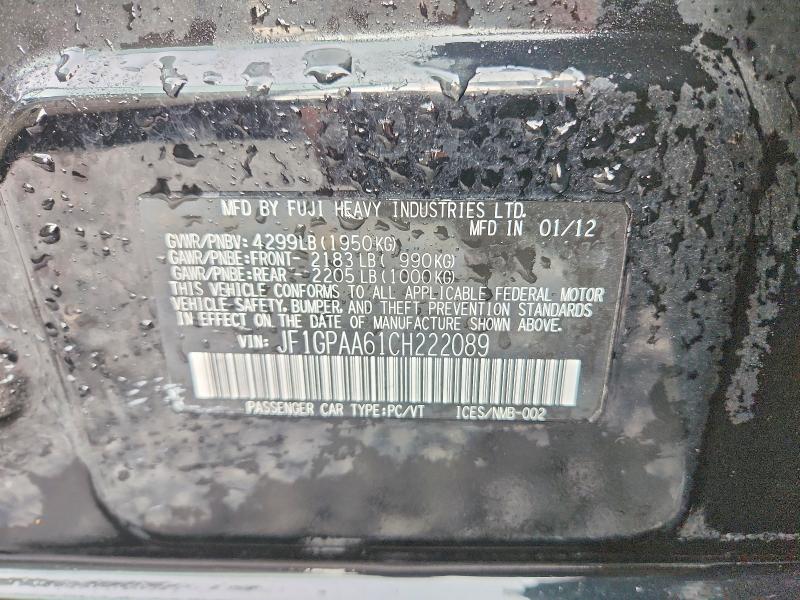 Aukcja sprzedaży 2012 Subaru Impreza, vin: JF1GPAA61CH222089, numer aukcji: 54923706