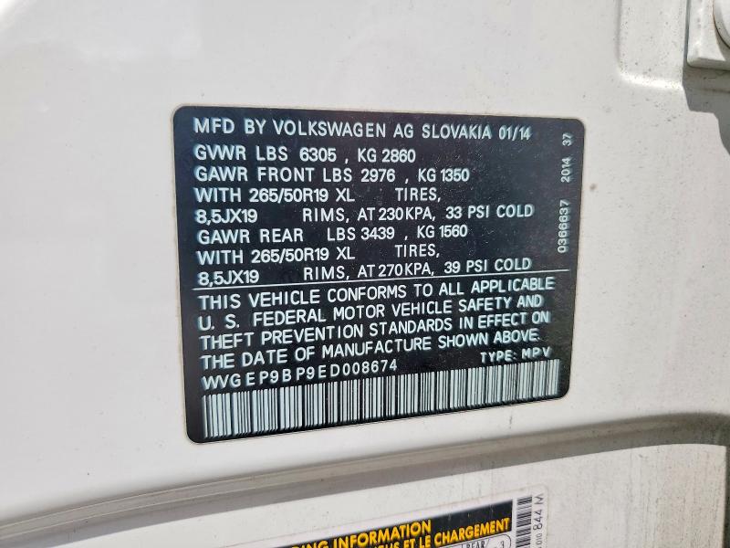 56712986 :رقم المزاد ، WVGEP9BP9ED008674 vin ، 2014 Volkswagen Touareg مزاد بيع