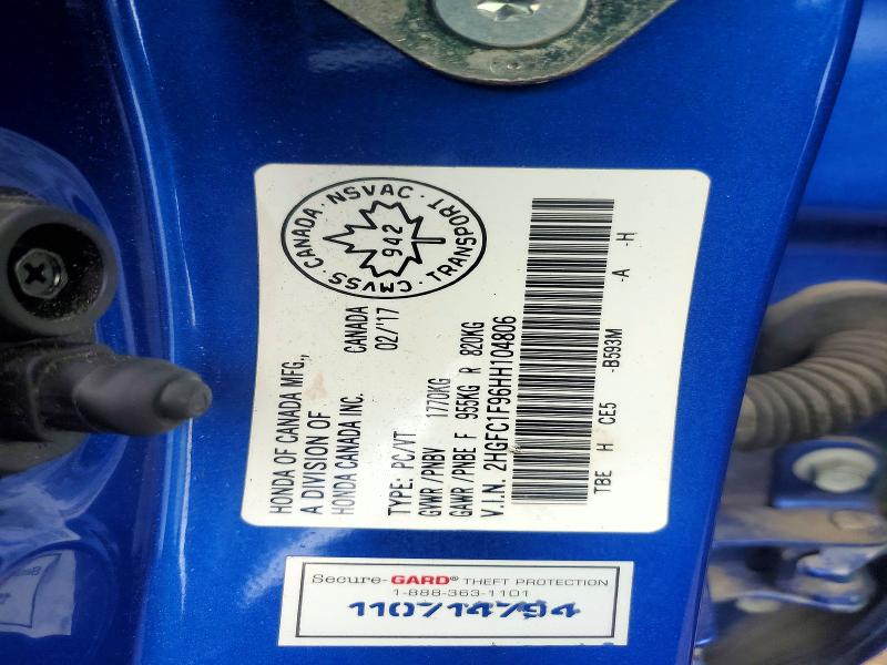 55906866 :رقم المزاد ، 2HGFC1F96HH104806 vin ، 2017 Honda Civic مزاد بيع