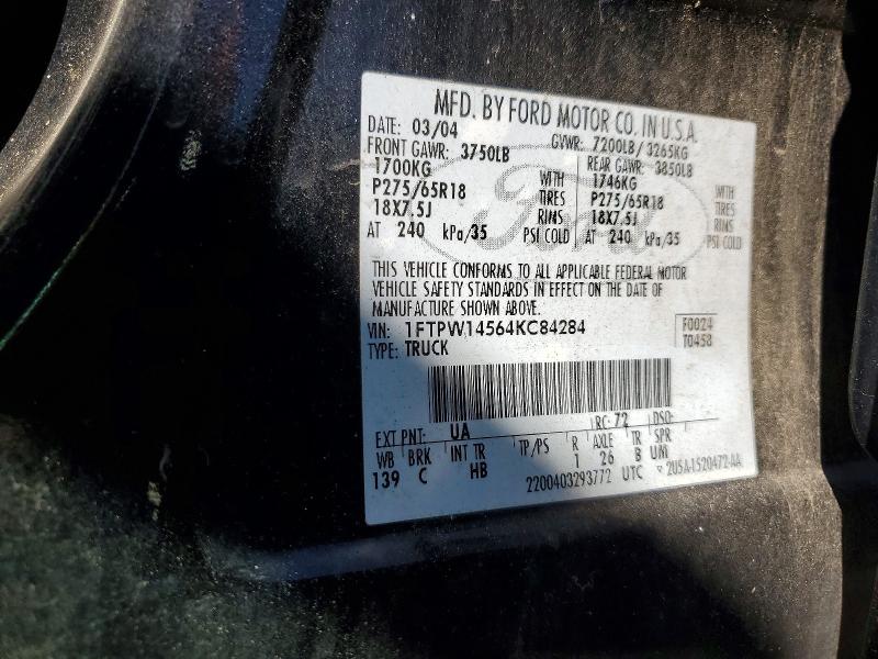 2004 Ford F150 მანქანა იყიდება აუქციონზე, vin: 1FTPW14564KC84284, აუქციონის ნომერი: 57244356