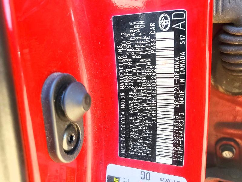 Aukcja sprzedaży 2014 Toyota Corolla, vin: 2T1BURHE1EC032423, numer aukcji: 57655766