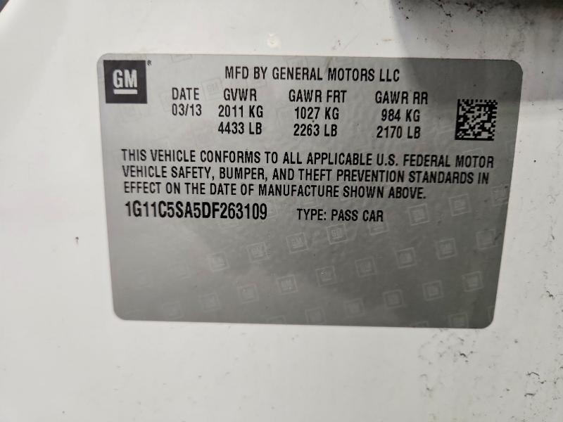 2013 Chevrolet Malibu მანქანა იყიდება აუქციონზე, vin: 1G11C5SA5DF263109, აუქციონის ნომერი: 55618966
