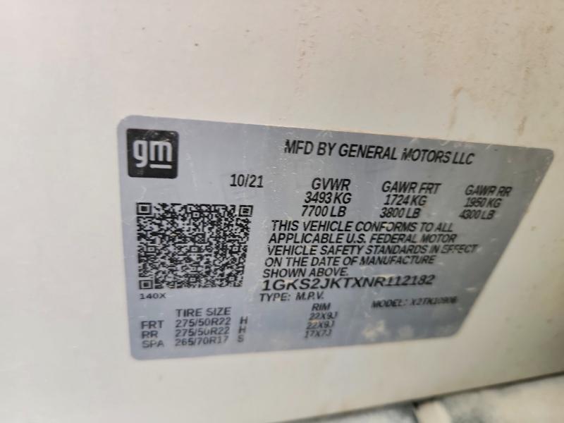 2022 Gmc Yukon Xl მანქანა იყიდება აუქციონზე, vin: 1GKS2JKTXNR112182, აუქციონის ნომერი: 56335526