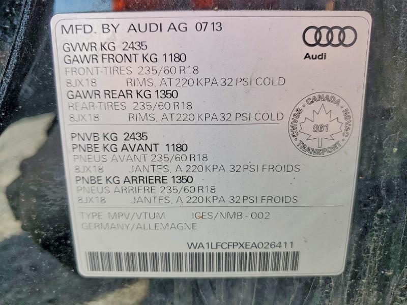 55943576 :رقم المزاد ، WA1LFCFPXEA026411 vin ، 2014 Audi Q5 مزاد بيع