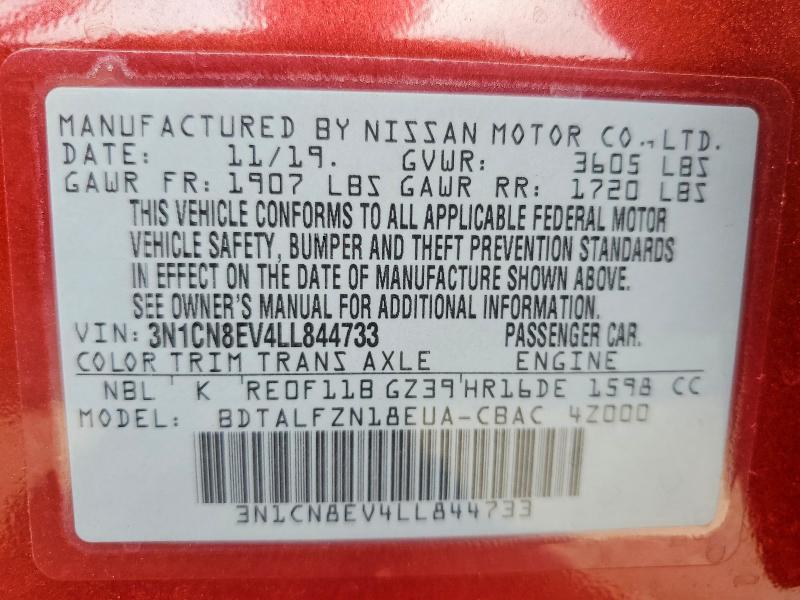 Продаж на аукціоні авто 2020 Nissan Versa, vin: 3N1CN8EV4LL844733, номер лоту: 58996206