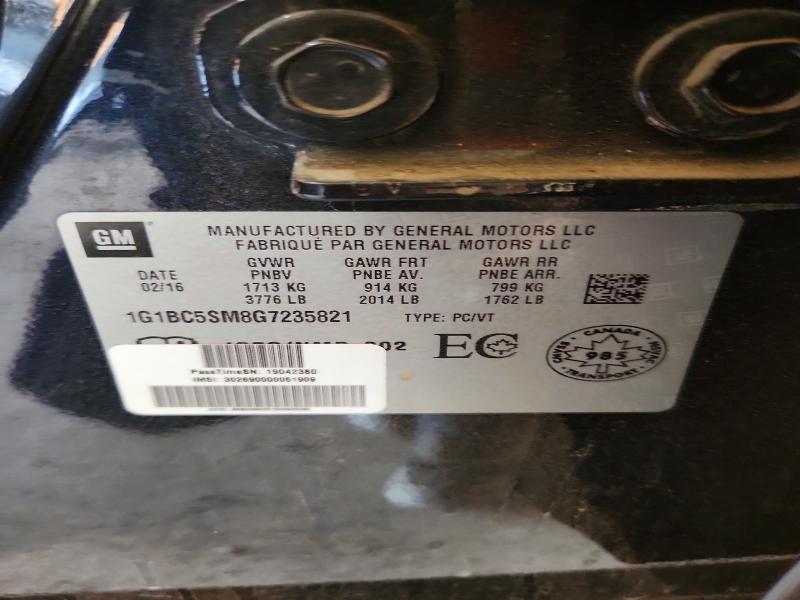 55610886 :رقم المزاد ، 1G1BC5SM8G7235821 vin ، 2016 Chevrolet Cruze مزاد بيع
