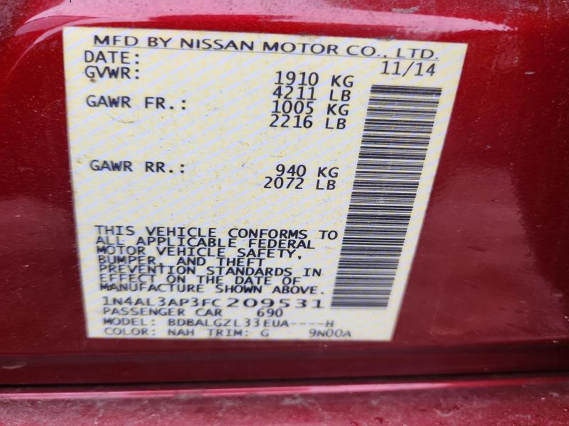 56420166 :رقم المزاد ، 1N4AL3AP3FC209531 vin ، 2015 Nissan Altima مزاد بيع