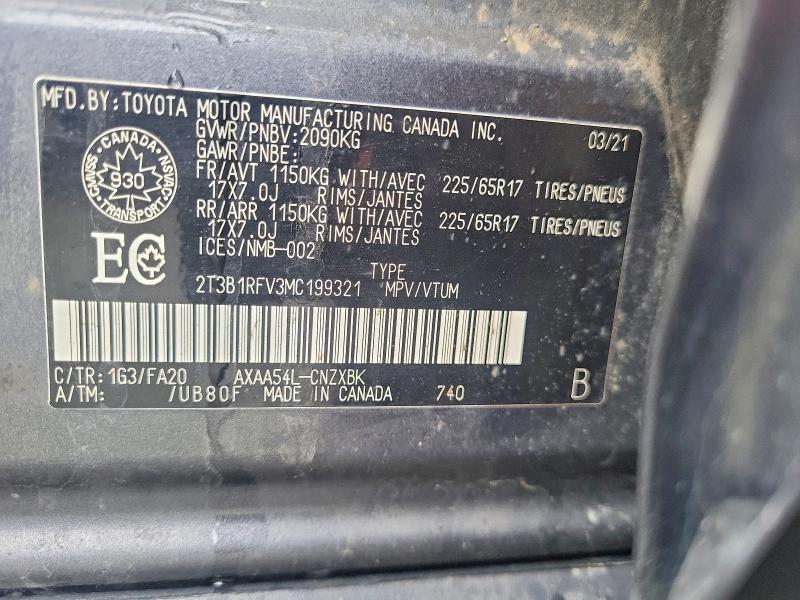 Продажа на аукционе авто 2021 Toyota Rav4, vin: 2T3B1RFV3MC199321, номер лота: 55854326