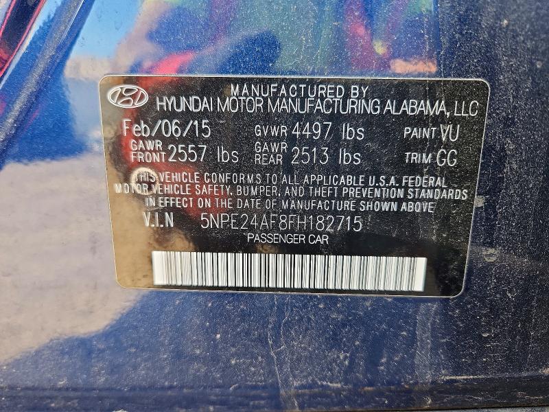 2015 Hyundai Sonata მანქანა იყიდება აუქციონზე, vin: 5NPE24AF8FH182715, აუქციონის ნომერი: 55614396