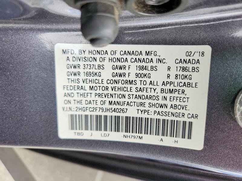 Aukcja sprzedaży 2018 Honda Civic, vin: 2HGFC2F79JH540267, numer aukcji: 58975766