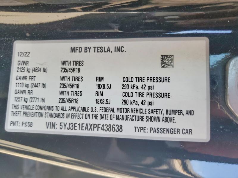 Продажа на аукционе авто 2023 Tesla Model 3, vin: 5YJ3E1EAXPF438638, номер лота: 55628206
