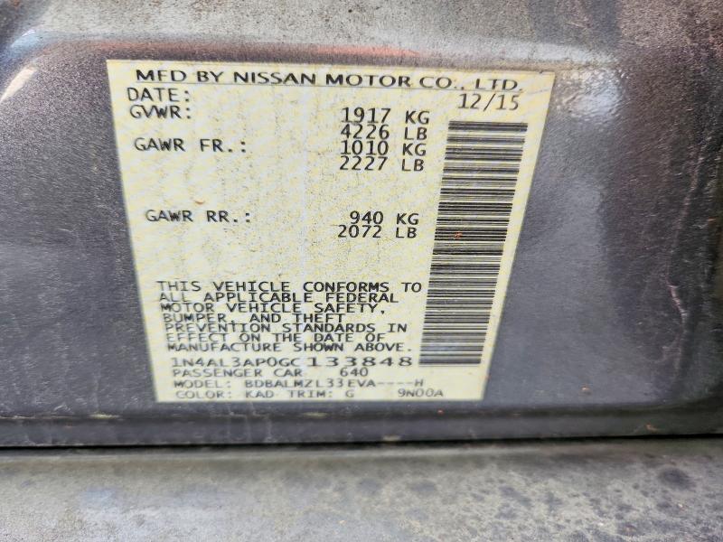 2016 Nissan Altima მანქანა იყიდება აუქციონზე, vin: 1N4AL3AP0GC133848, აუქციონის ნომერი: 56679146