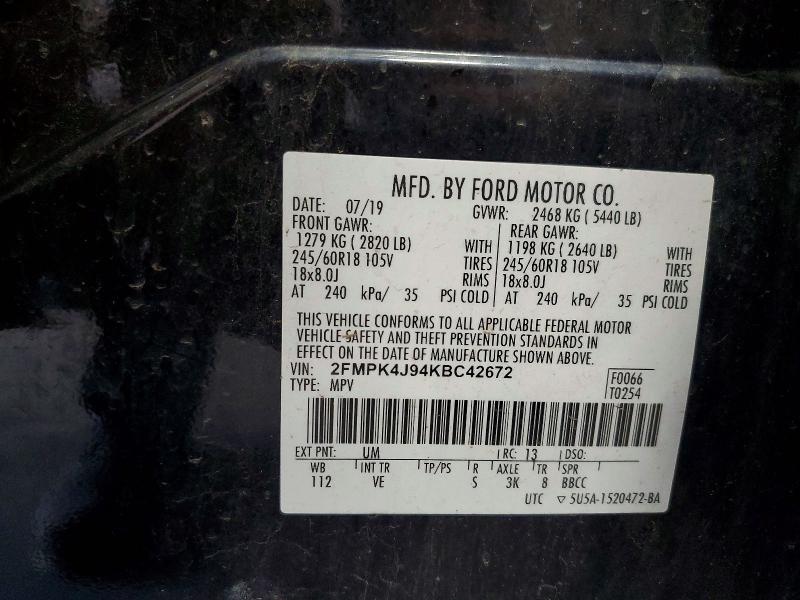 Aukcja sprzedaży 2019 Ford Edge, vin: 2FMPK4J94KBC42672, numer aukcji: 58153106