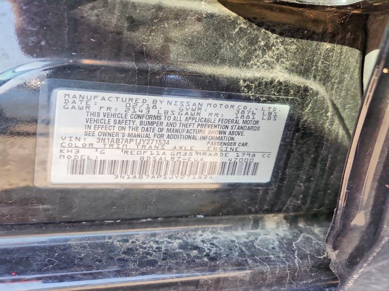 2018 Nissan Sentra მანქანა იყიდება აუქციონზე, vin: 3N1AB7AP1JY271534, აუქციონის ნომერი: 59133586