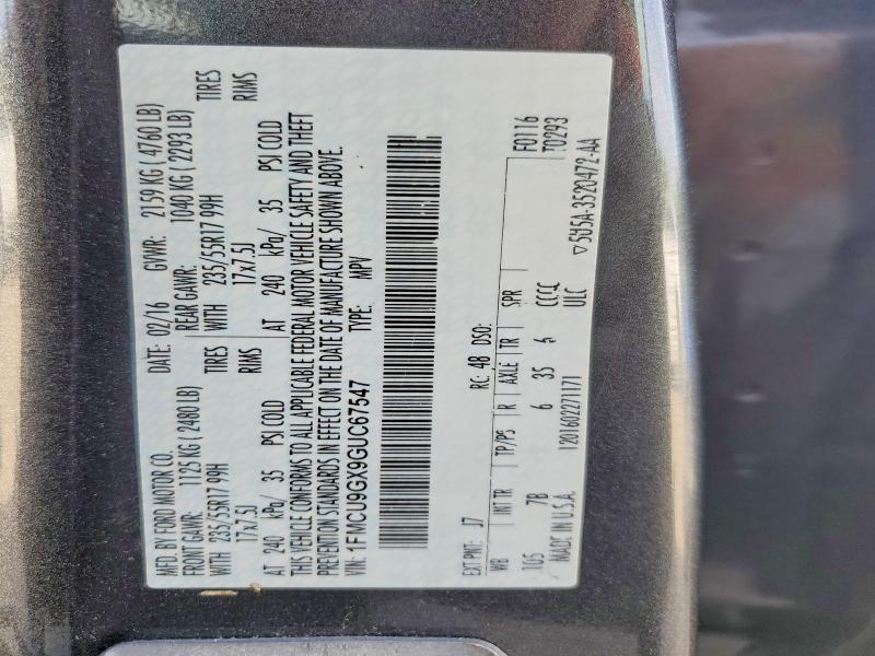 Продажа на аукционе авто 2016 Ford Escape, vin: 1FMCU9GX9GUC67547, номер лота: 56108716