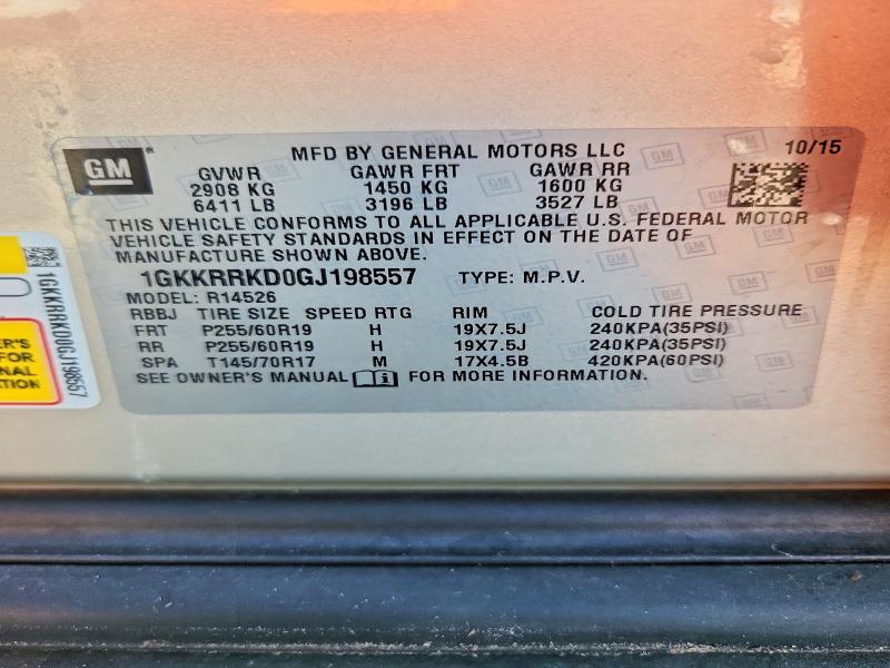 58633826 :رقم المزاد ، 1GKKRRKD0GJ198557 vin ، 2016 Gmc Acadia مزاد بيع