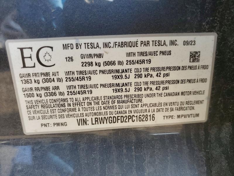 Aukcja sprzedaży 2023 Tesla Model Y, vin: LRWYGDFD2PC162816, numer aukcji: 56276806