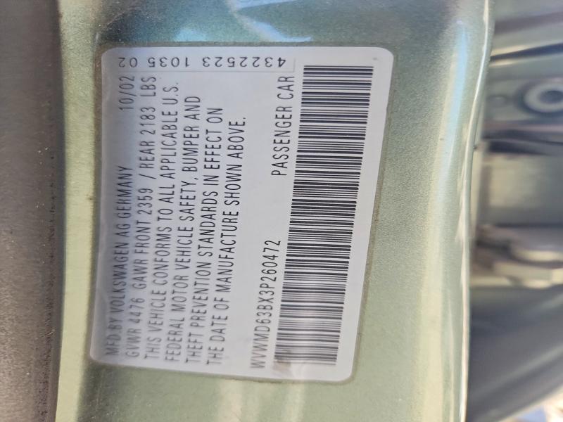 Продажа на аукционе авто 2003 Volkswagen Passat, vin: WVWMD63BX3P260472, номер лота: 57397556