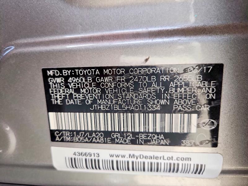 Aukcja sprzedaży 2017 Lexus Gs 350, vin: JTHBZ1BL5HA011334, numer aukcji: 59137356
