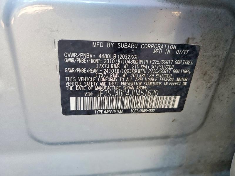 2018 Subaru Forester მანქანა იყიდება აუქციონზე, vin: JF2SJABC4JH451620, აუქციონის ნომერი: 55954776