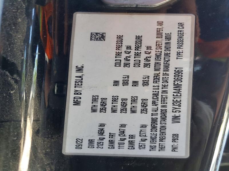 Aukcja sprzedaży 2022 Tesla Model 3, vin: 5YJ3E1EA4NF369961, numer aukcji: 57255636