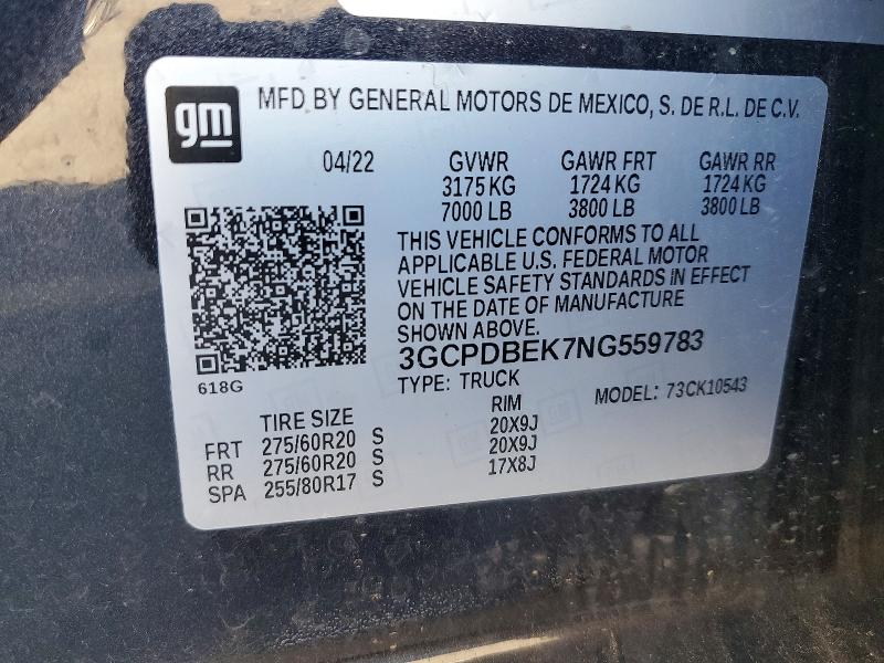 56347486 :رقم المزاد ، 3GCPDBEK7NG559783 vin ، 2022 Chevrolet Silverado مزاد بيع