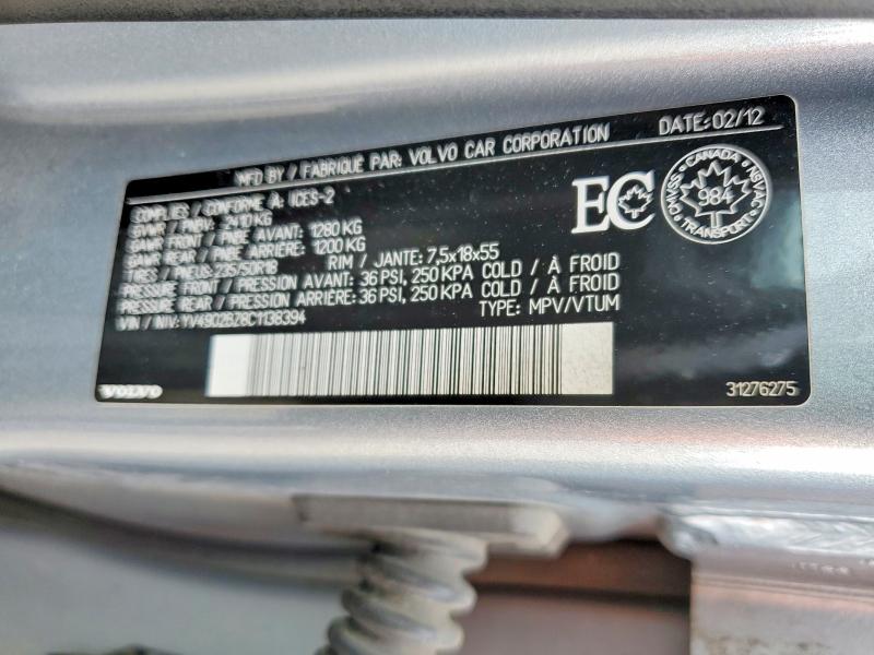 59135576 :رقم المزاد ، YV4902BZ8C1138394 vin ، 2012 Volvo Xc70 مزاد بيع