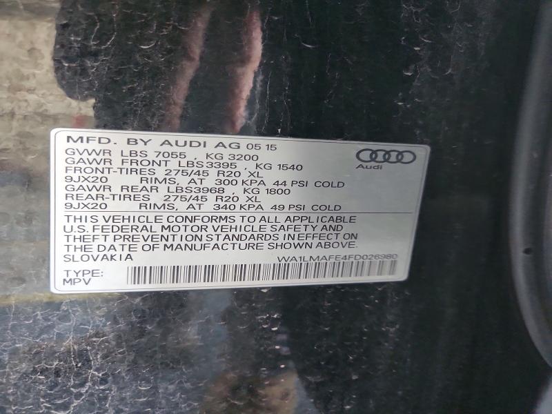2015 Audi Q7 მანქანა იყიდება აუქციონზე, vin: WA1LMAFE4FD026980, აუქციონის ნომერი: 59241806