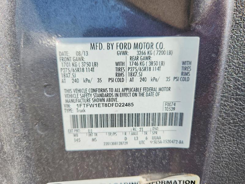 Aukcja sprzedaży 2013 Ford F150, vin: 1FTFW1ET8DFD22485, numer aukcji: 59090666