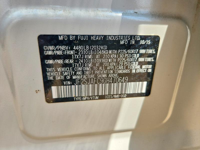 Продаж на аукціоні авто 2016 Subaru Forester, vin: JF2SJAFC9GH470649, номер лоту: 58903316