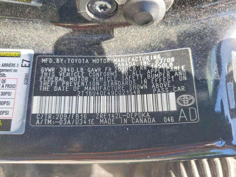 56219846 :رقم المزاد ، 2T1BU40E49C021548 vin ، 2009 Toyota Corolla مزاد بيع