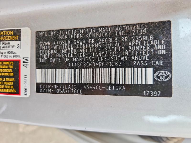 Aukcja sprzedaży 2010 Toyota Camry, vin: 4T4BF3EK0AR079362, numer aukcji: 59358796